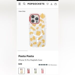 PopSocket Pasta Pasta Pattern iPhone 15 Pro Case - New!